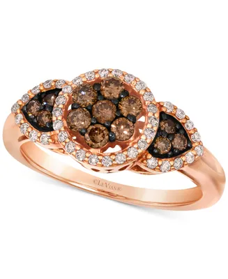 Le Vian Chocolate Diamond & Nude Diamond Halo Cluster Ring (5/8 ct. t.w.) in 14k Rose Gold