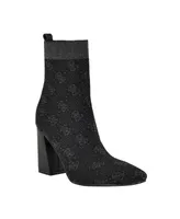 Guess Women's Yonel Block Heel Stretch Knit Logo Dress Booties