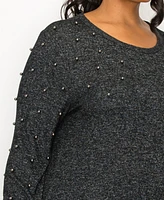 Coin 1804 Plus Cozy Long Sleeve Pullover Top with Gunmetal Studs