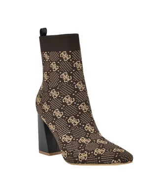 Guess Women's Yonel Block Heel Stretch Knit Logo Dress Booties
