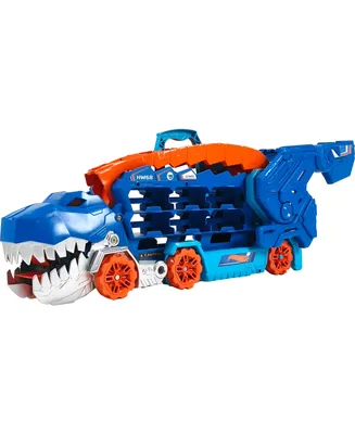 Hot Wheels City Ultimate Hauler, Transforms Into A T-Rex with Race Track, Stores 20 Plus Cars - Multi