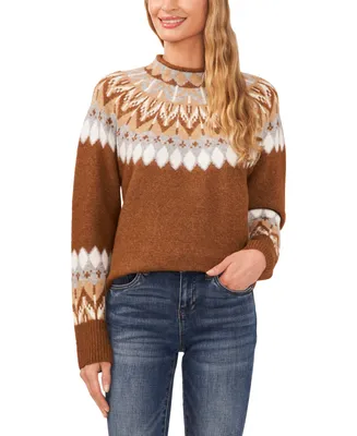CeCe Women's Fair Isle Long Sleeve Mock Neck Sweater