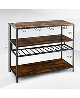 Costway Rustic Wine Rack Table 13 Bottles Wine Bar Cabinet Freestanding with Glass Holder