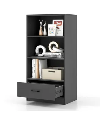 4-Tier Bookcase 48'' Display Bookshelf Storage Organizer with Shelves & Drawer