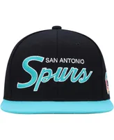 Men's Mitchell & Ness Black San Antonio Spurs Hardwood Classics Mvp Team Script 2.0 Snapback Hat