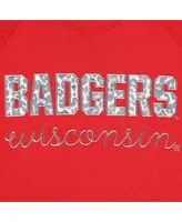 Women's Pressbox Red Wisconsin Badgers Steamboat Animal Print Raglan Pullover Sweatshirt