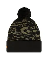 Men's New Era Black Chelsea Allover Print Cuffed Knit Hat with Pom
