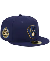 Men's New Era Navy Milwaukee Brewers 50th Anniversary Team Color 59FIFTY Fitted Hat