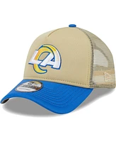 Men's New Era Tan, Royal Los Angeles Rams All Day A-Frame Trucker 9FORTY Adjustable Hat