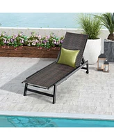 Costway 1PC Patio Galvanized Steel Chaise Lounge with Wheels Outdoor Pe Rattan Recliner Chair