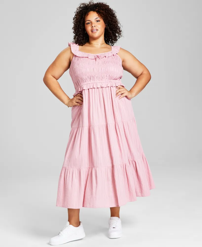 And Now This Trendy Plus Size Ruffled Smocked-Top Dress, Created for Macy's