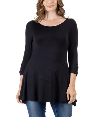24seven Comfort Apparel Women's Ruched Sleeve Swing Tunic Top