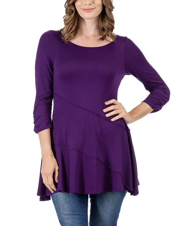 24seven Comfort Apparel Elbow Sleeve Swing Tunic Top For Women