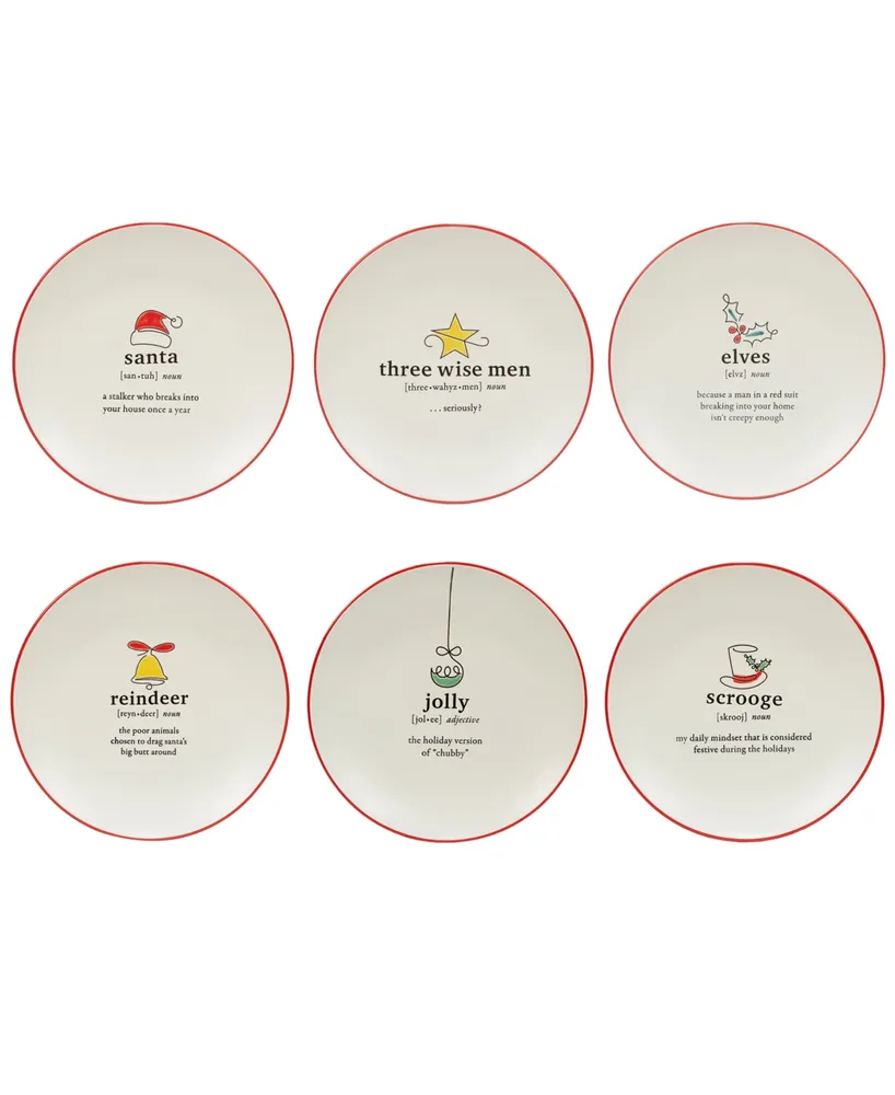 Certified International Christmas Fun Sayings 8.5" Dessert Plates Set of 6