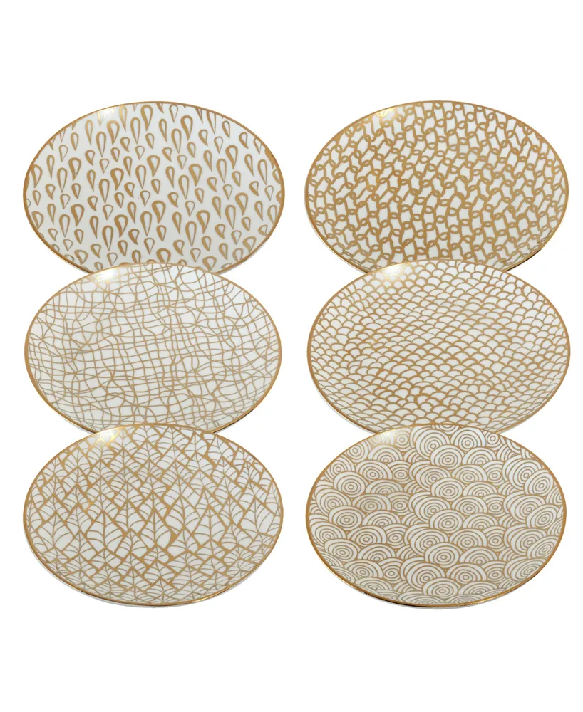 Certified International Mosaic Gold- Silver Tone Canape Plates Set of 6