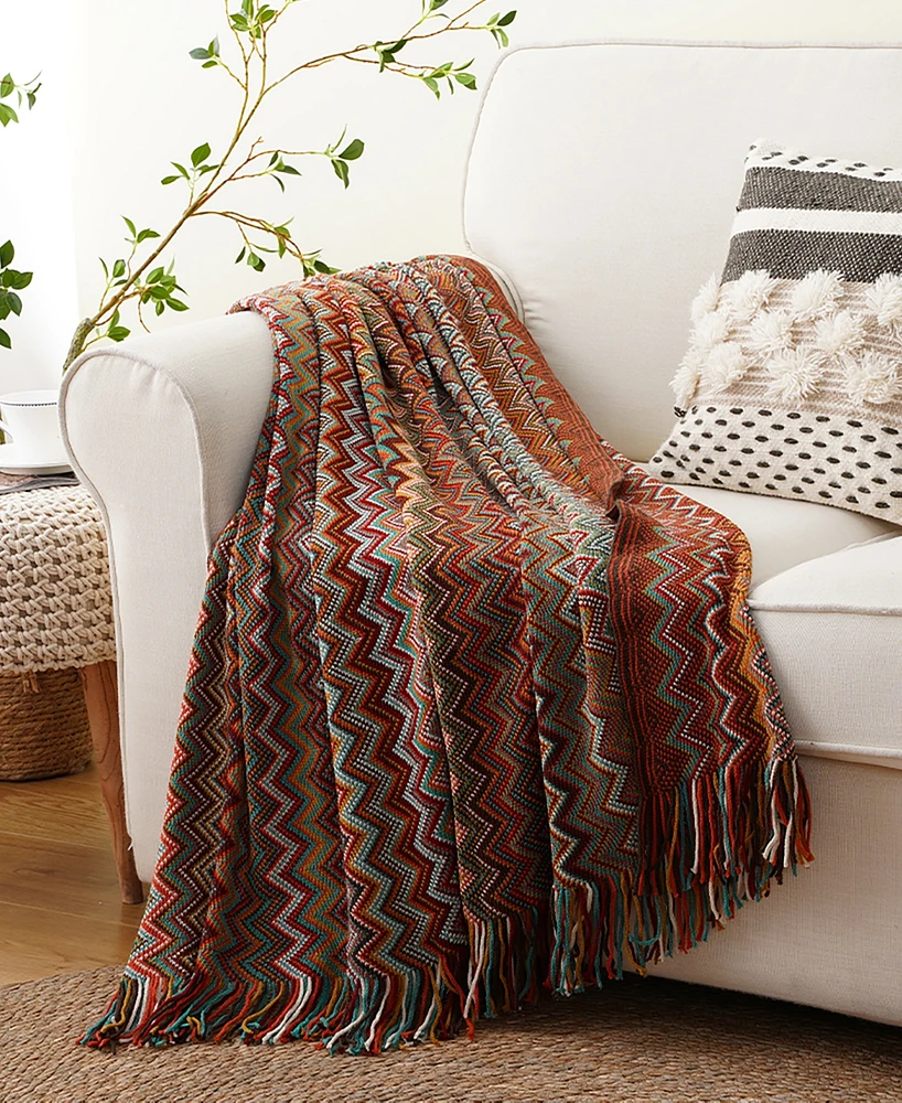 Battilo Lifestyle Colorful Chevron Bohemian Knit Throw, 51" x 80"