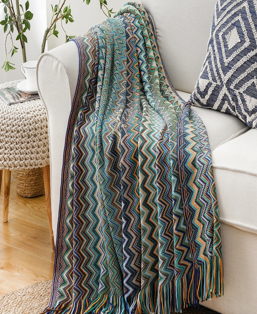 Battilo Lifestyle Colorful Chevron Bohemian Knit Throw, 51" x 80"