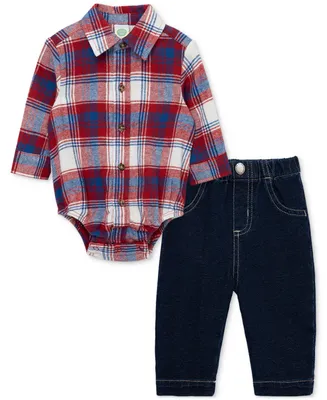 Little Me Baby Boys 2-Pc. Plaid Bodysuit & Jeans Set