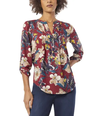 Jones New York Women's Floral-Print Pintuck Roll-Tab Shirt