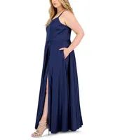 B Darlin Trendy Plus Size Satin Sleeveless Gown