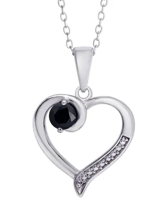 Black Sapphire Open Heart 18" Pendant Necklace (1/3 ct. t.w.) in Sterling Silver