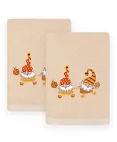 Linum Home Textiles Autumn Gnomes Embroidered Luxury 100% Turkish Cotton Hand Towels Set, 2 Piece