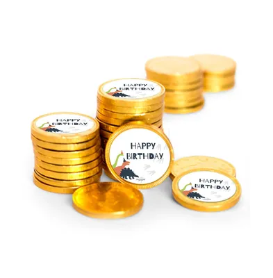 84ct Dinosaur Kid's Birthday Candy Party Favors Chocolate Coins (84 Count) - Gold Foil - By Just Candy