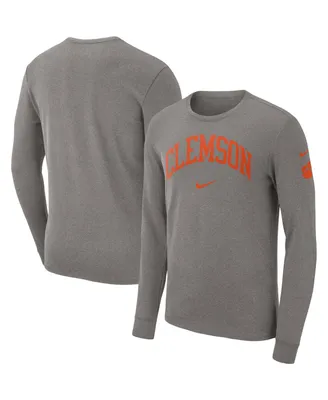 Men's Nike Heather Gray Clemson Tigers Arch 2-Hit Long Sleeve T-shirt