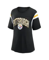Women's Fanatics Black Pittsburgh Steelers Earned Stripes T-shirt