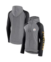 Women's Fanatics Heather Gray, Black Pittsburgh Steelers Blind Side Raglan Full-Zip Hoodie