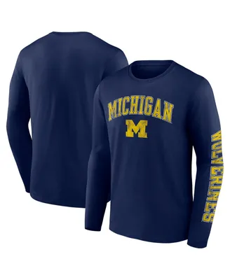 Men's Fanatics Navy Michigan Wolverines Distressed Arch Over Logo Long Sleeve T-shirt