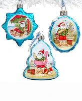 Designocracy Christmas on the Beach Keepsake Holiday Glass Ornaments Set of 3 S. Winget