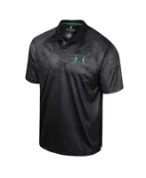 Men's Colosseum Black Hawaii Athletics Honeycomb Raglan Polo Shirt