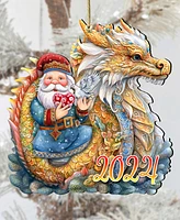 Designocracy Santa with Dragon Christmas Wooden Ornaments Holiday Decor G. DeBrekht