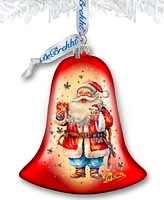 Designocracy Santa Spreading Christmas Happiness Bell Christmas Glass Ornaments G. DeBrekht