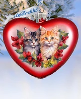 Designocracy Cute Kittens Heart Christmas Mercury Glass Ornaments G. DeBrekht