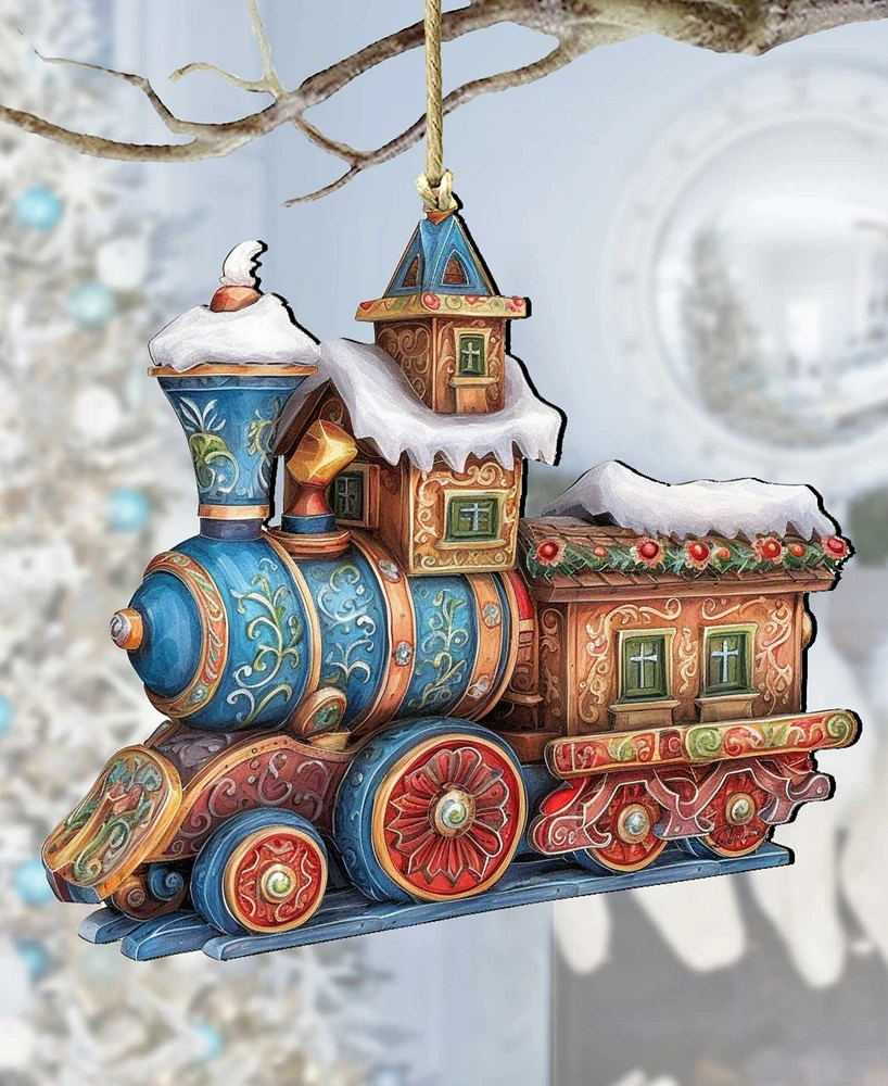 Designocracy Christmas Train Christmas Wooden Ornaments Holiday Decor G. DeBrekht