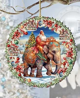 Designocracy Santa on Elephant Wreath Christmas Wooden Ornaments Holiday Decor G. DeBrekht