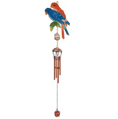 Fc Design 20" Long Blue and Red Parrot Couple Wind Chime with Copper and Gem Home Decor Perfect Gift for House Warming, Holidays and Birthdays