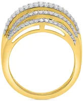 Diamond Round & Baguette Multirow Statement Ring (1 ct. t.w.) 14k Gold-Plated Sterling Silver - Gold