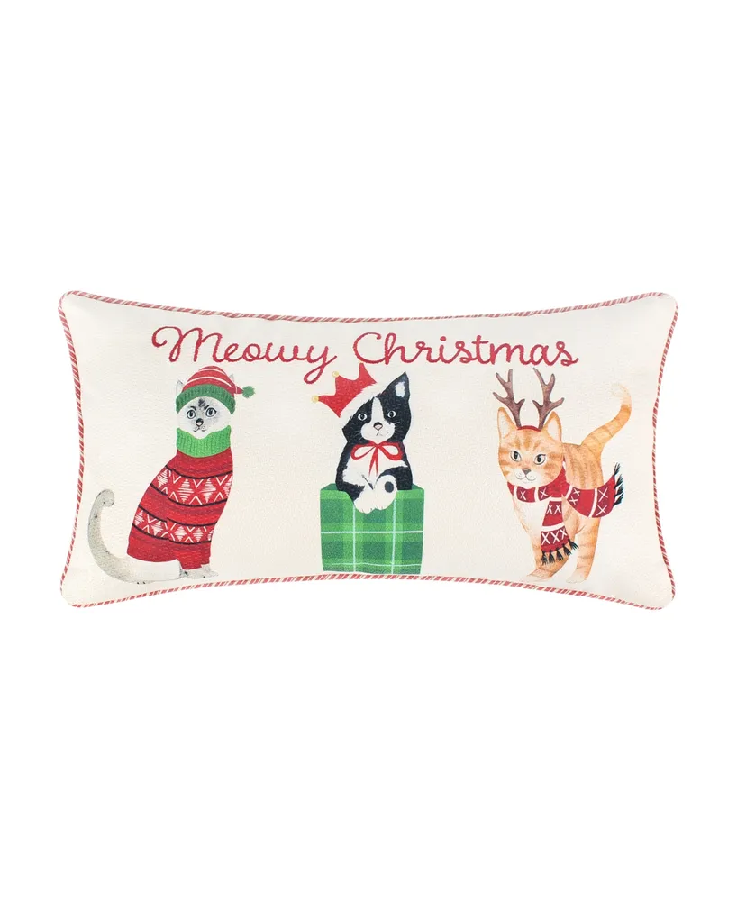 Levtex Meowy Christmas Cats Decorative Pillow, 12" x 24"