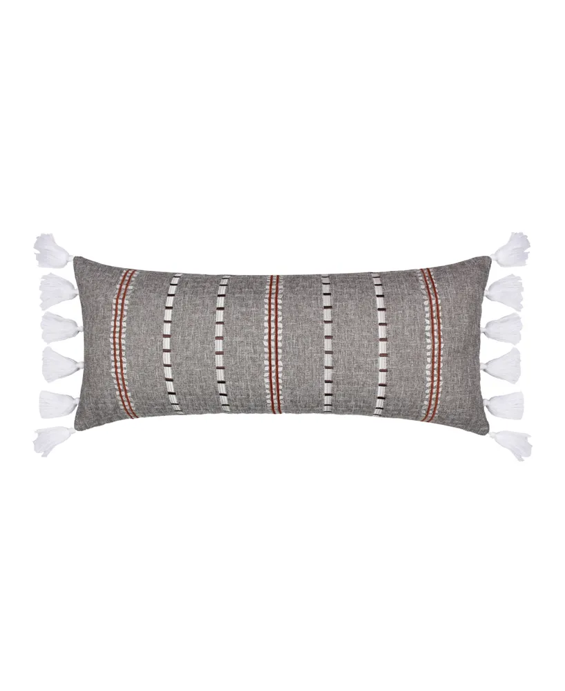 Levtex Washed Linen Striped Tassel Decorative Pillow, 12" x 28"