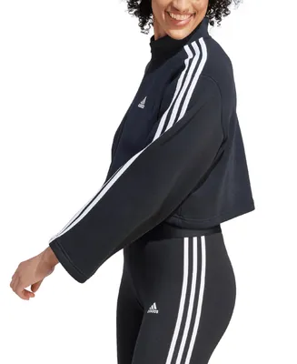 adidas Women's Fleece Quarter-Zip 3-Striped Cropped Sweatshirt