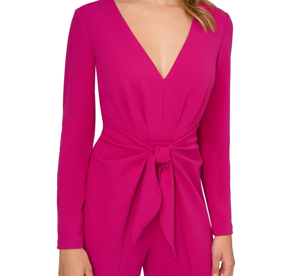 Adrianna Papell Women's V-Neck Tie-Front Crepe Jumpsuit