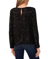 CeCe Women's Long Sleeve Crew Neck Sequin Blouse