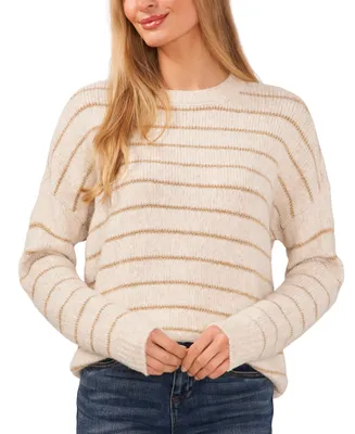 CeCe Women's Crewneck Long-Sleeve Lurex-Stripe Sweater