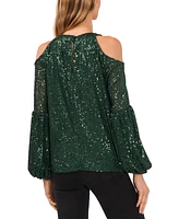 CeCe Women's Sequined Long Sleeve Cold-Shoulder Blouse