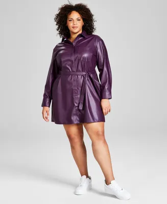 And Now This Trendy Plus Size Faux-Leather Shirt Dress