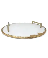 Round Glass Tray with Gold-Tone Rim and Handles, 13" D