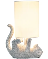 All The Rages 12.6" Diamond Studded Rhinestone Look Kitty Cat Feline Kids Desk Nightstand Table Lamp with Faux Silk Fabric Shade